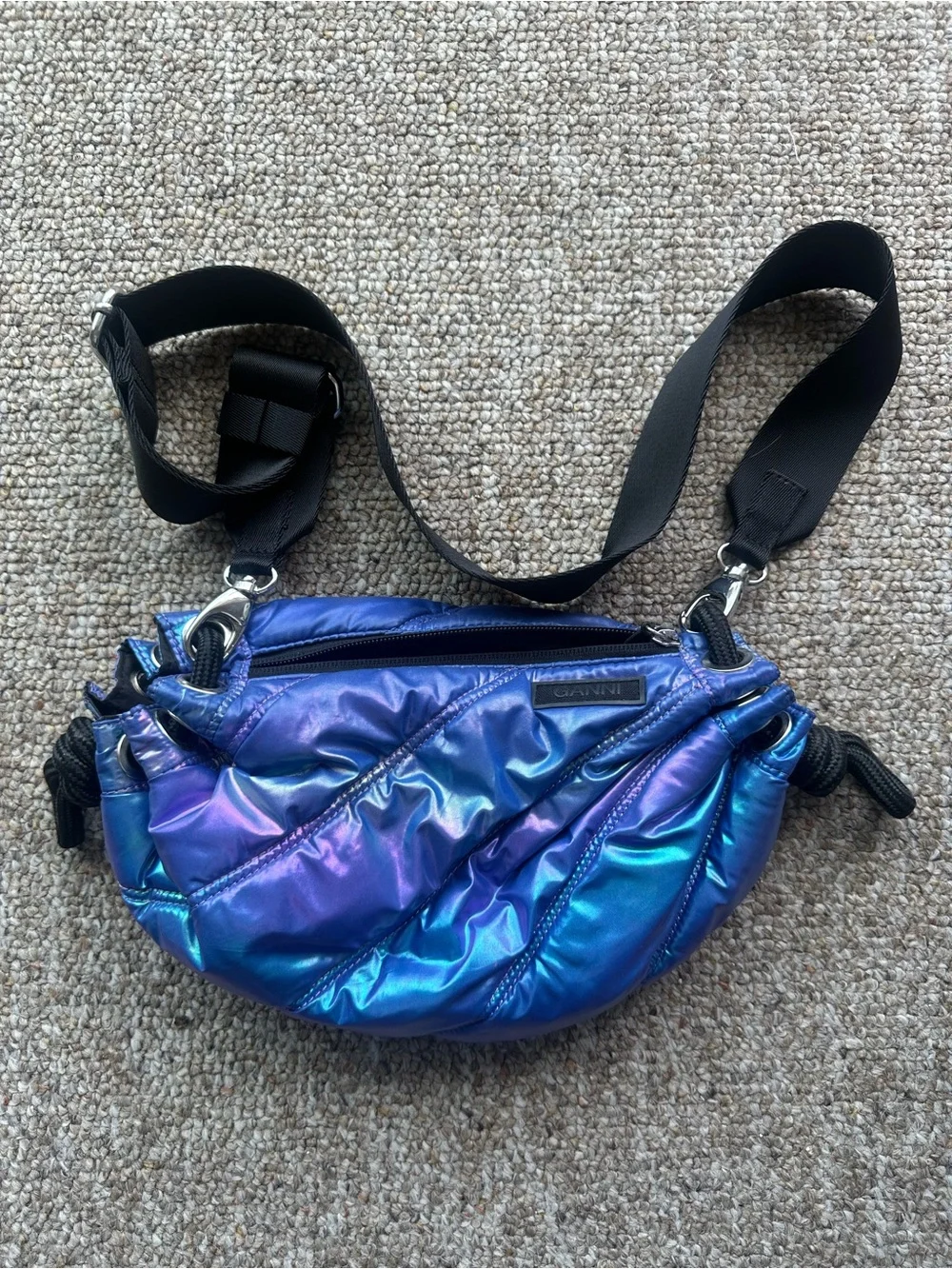 Ganni Iridescent Purple-Blue Crossbody Belt Bag